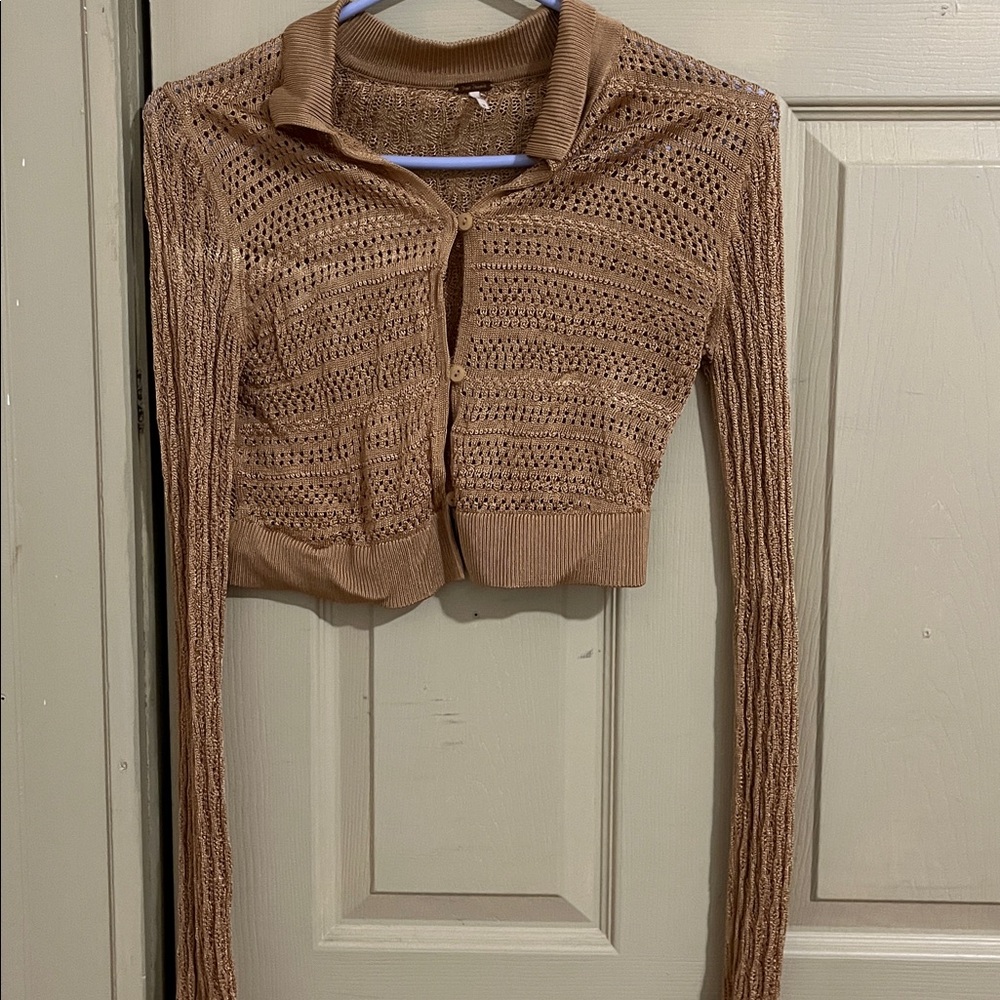 Free People Gold Knit Cardigan